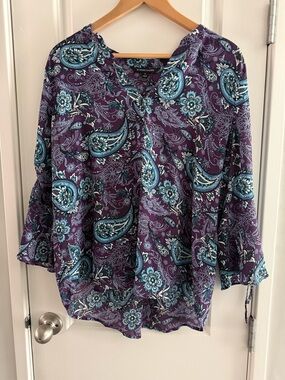 41 Hawthorn Purple Paisley Blouse with Teal Accents Officewear Workwear Spring